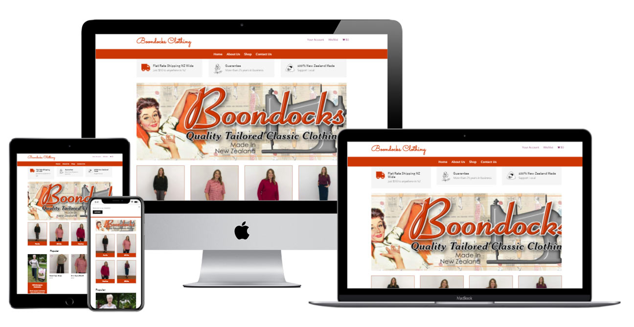 New Boondocks Clothing website mockup in responsive sizes